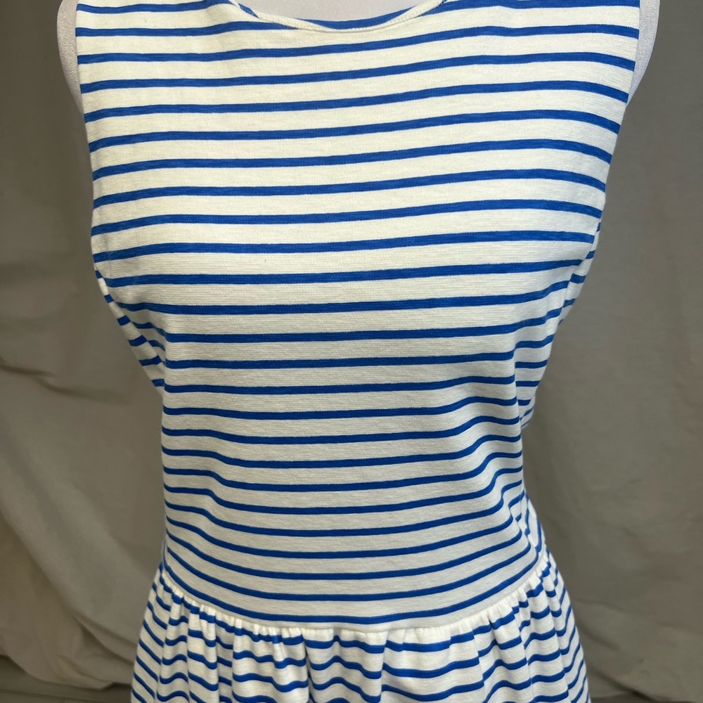 J. Crew Blue & White Striped Dress  Sleeveless Summer Fit & Flare Sz M Nautical - Picture 2 of 7